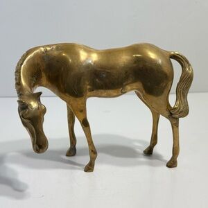 Vintage Solid Brass Horse Statue Serene Grazing Pose